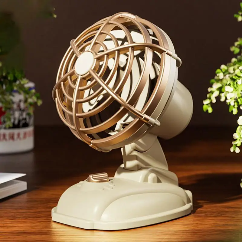 Vintage-Inspired Ultra Silent USB Rechargeable Portable Desktop Fan with Dual Speed Settings