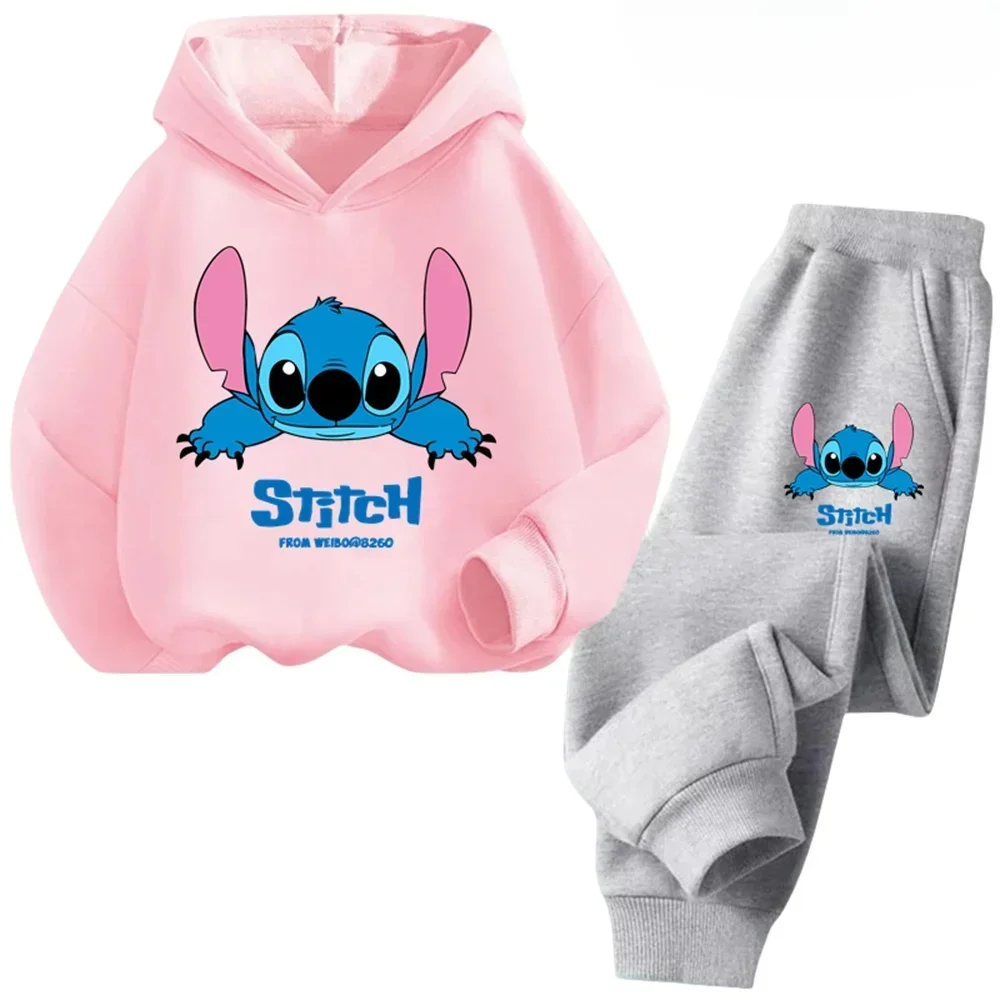 thumbnail image 1 of Conjunto de 2 piezas de sudadera y pantalones con dibujos animados de Disney Stitch 2024 para niños, ropa de moda para primavera y otoño, sudadera para niños y niñas, traje deportivo para niños, 1 of 4