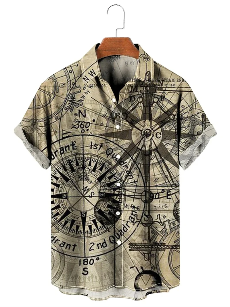 

Vintage Hawaii Social Summer Classic Style Shirt For Men 3d Map Printed Male Lapel Men's Clothing Casual Fashion Camisas Casuais