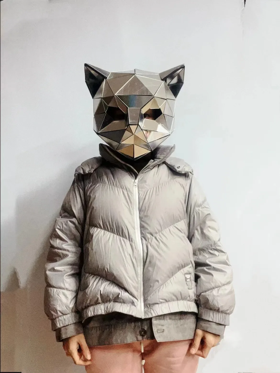 Stage theatricality Animal Head Head Mask gold Silver Mirror Cat Full Set Jumpsuit Cosplay Shiny Helmet Rave Mask