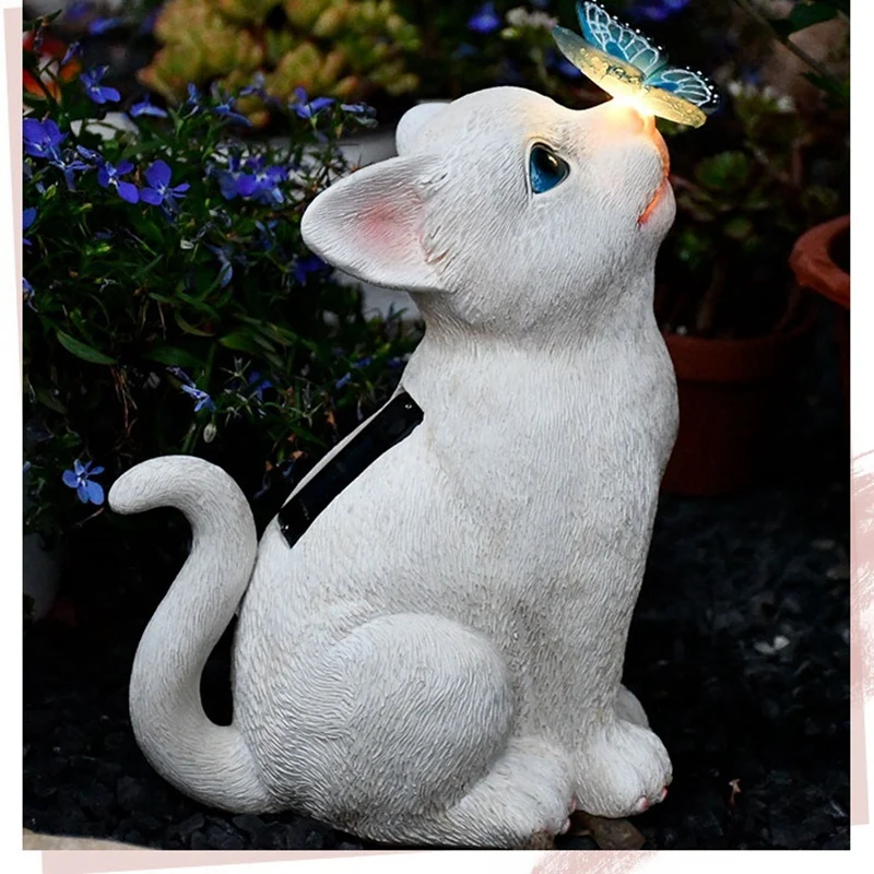 Cat Statues Butterfly Solar Light Garden Decor, Garden Cat Statue