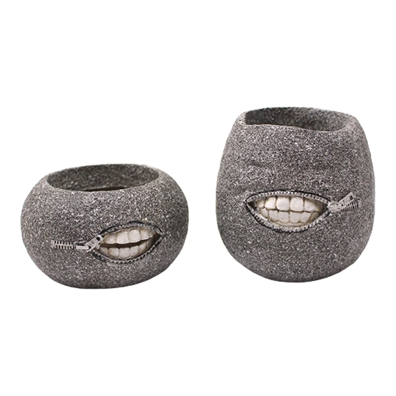 

Resin Tooth Shape Flower Pots 2pcs Planter Cactus Plant Potted Plants Organizer for Home Office Desk Decoration Gift