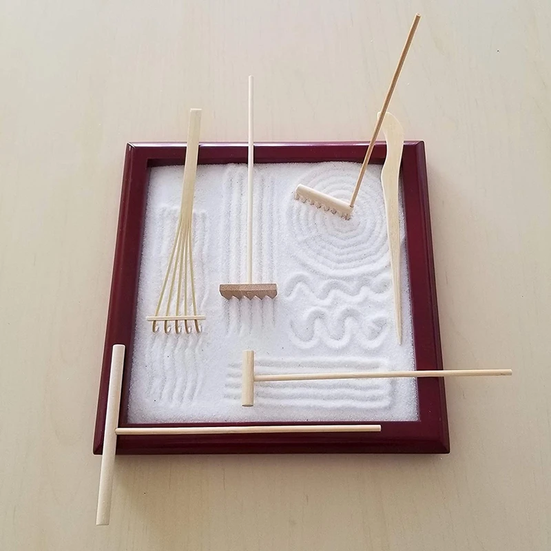 Mini Japanese Zen Garden Rake Bamboo Tool Set, Wooden Sandbox Sand Play Therapy Toy Kit for Spiritual Peace Meditation