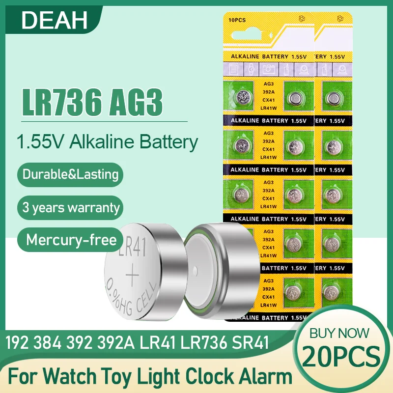 Pile alcaline pour montre, horloge, pile bouton, pile bouton, AG3, LR41,  392, 1.55, 192, 39Pipeline, CX41, G3, L736, LR736, SRRivière SW, SRRivière  W, V3GA, 384 V - AliExpress