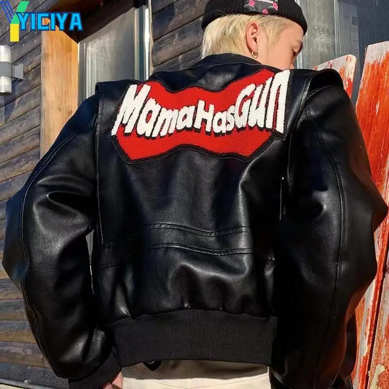 

YICIYA Leather jacket black American unisex racing women coat bomber Korean fashion winter Jackets new outfits 90s vintage coats