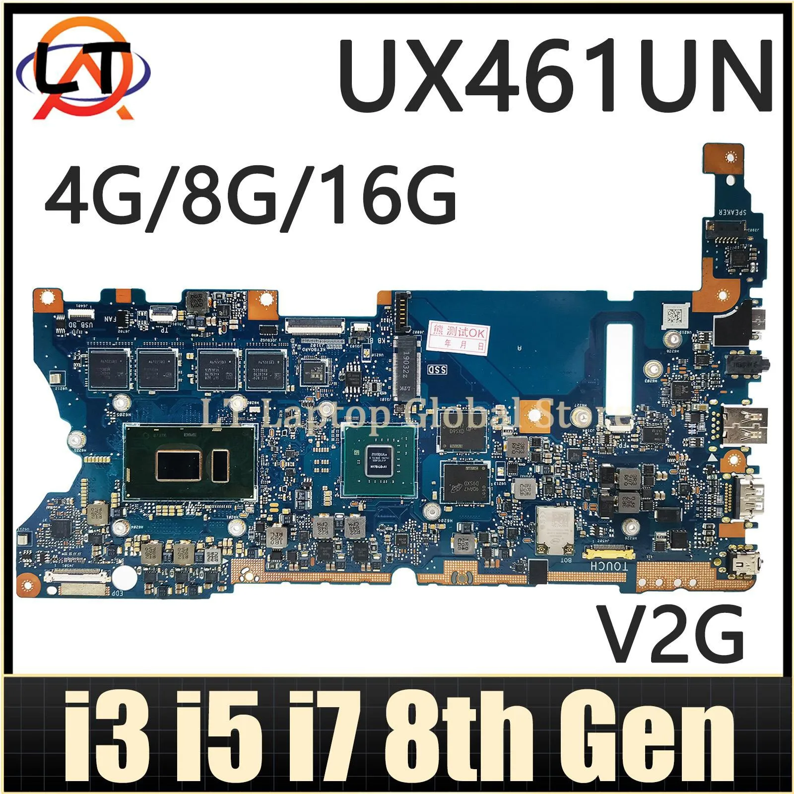Материнская плата UX461UN UX461UA TP461U UX461U TP461UN TP461UA, материнская плата для ноутбука I3 I5 I7 8-го поколения, ЦП 4 ГБ/8 ГБ/16 ГБ ОЗУ UMA/V2G