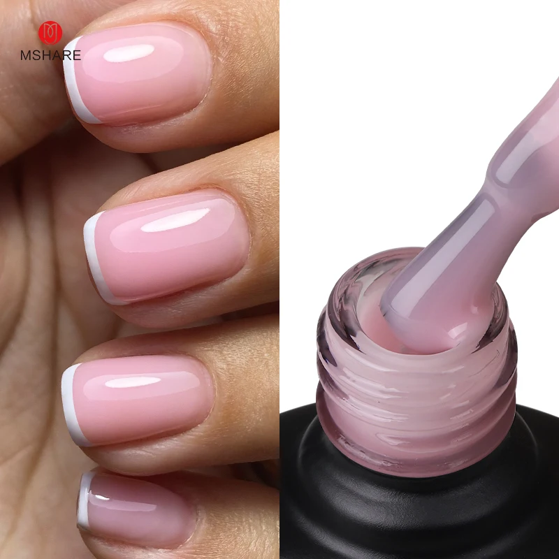 MSHARE Jelly Pink Rubber Base Gel Translucent Camouflage with Shiny Sparkling  UV LED Gel Polish 10ml