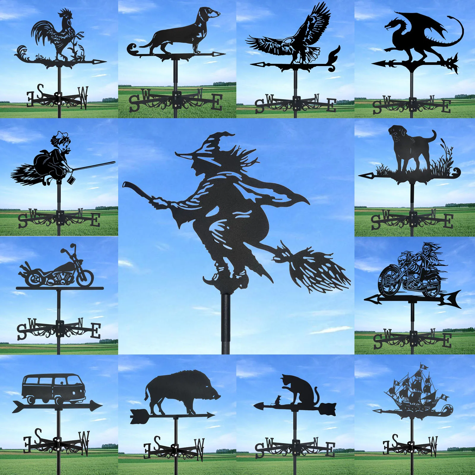 Iron  Weathervane Silhouette Art Black Metal Farm Wind Vane Outdoors Decorations Garden For Roof Yard Building