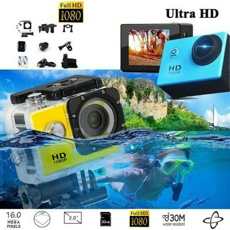 Câmera de ação esportiva subaquática impermeável ao ar livre, câmera grande  angular, WiFi, 8 milhões de pixels, 4K, UHD, 1080p, 98 pés - AliExpress