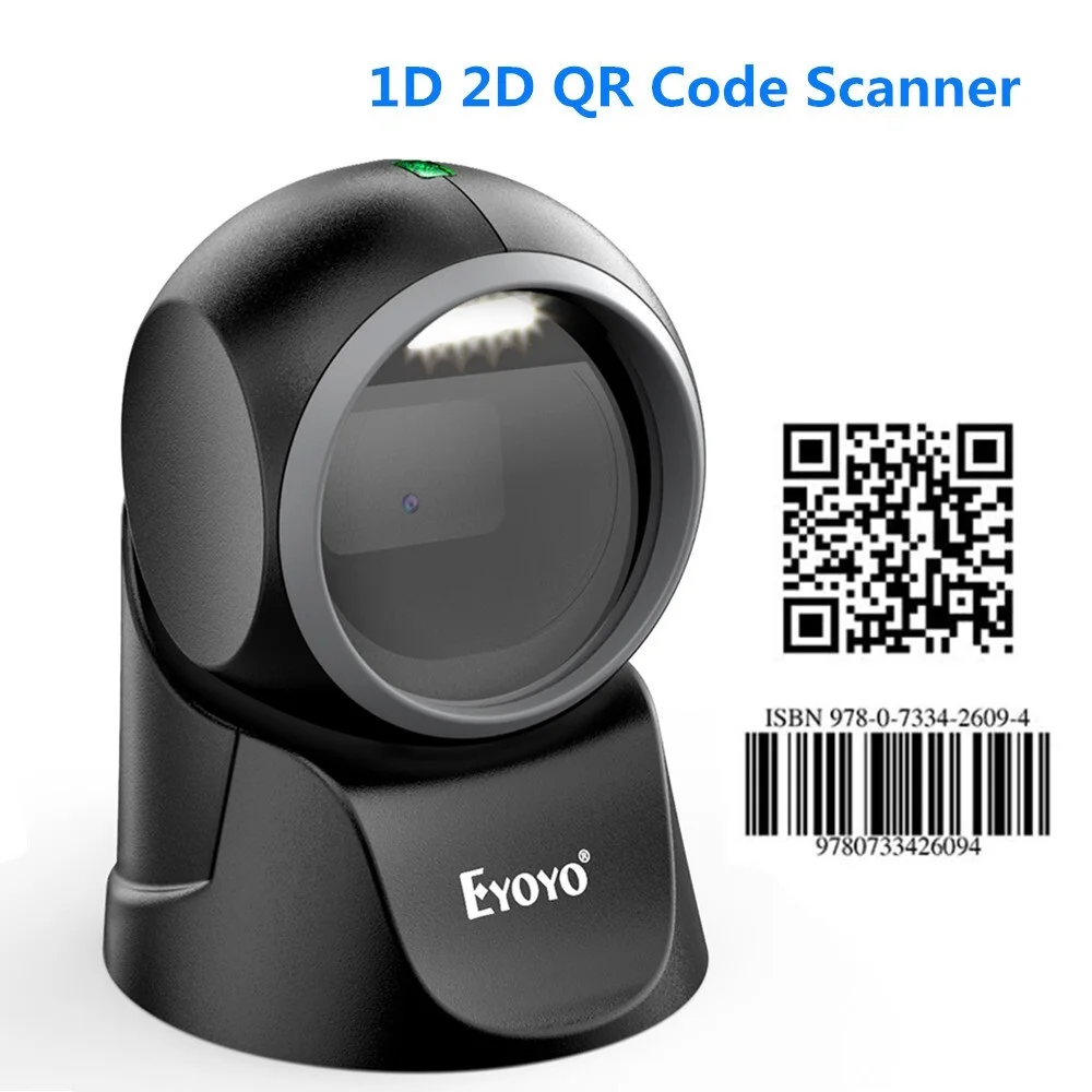 

New 1D 2D Desktop Barcode Scanner, with Automatic Sensing Scanning Omnidirectional Hands-Free Barcode Reader QR Platform Scan