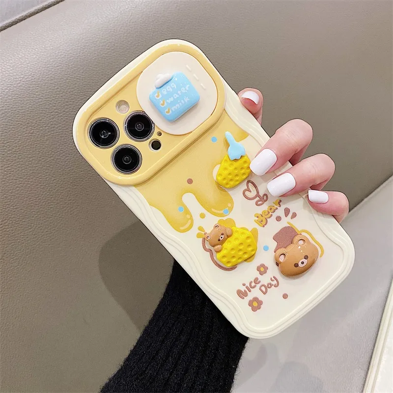Cheese Cheese Bear Sliding Window Suitable for Apple 14 Promax Phone Case iPhone 13 Cute 11 Soft Case 12