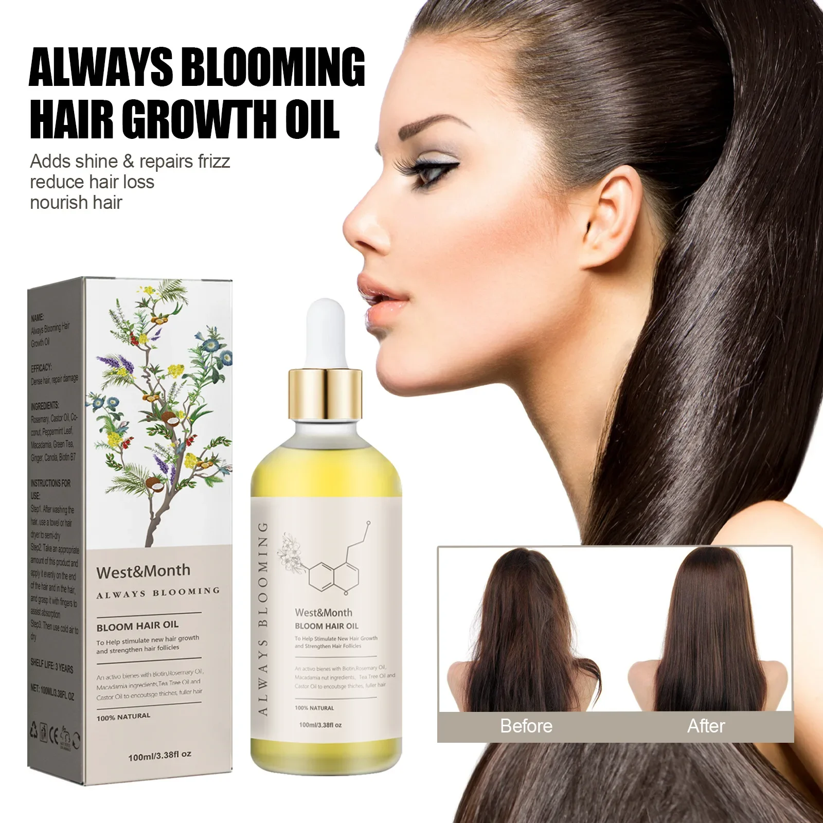 

West & Month Dense Hair Essential Oil Moisturizing Thick Hairs Fixing Hairs Damaged Dry and Manic Hair Oil for Fast Hair Growth