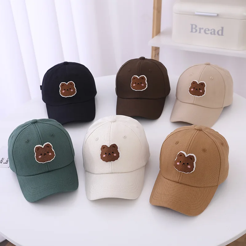 2023 New Children's Peaked Hat For Kids Adjustable Cute Label Bear Sun Hat Cotton Baseball Cap Casual Peaked Cap For Boys Girls 2023 spring baby sun hat cute cartoon girls children s baseball hats adjustable cotton uv protector peaked caps for boys