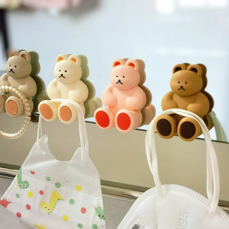 

Multi-functional cute cartoon bear silicone toothbrush holder non-perforated wall-mounted suction cup storage hook Save space