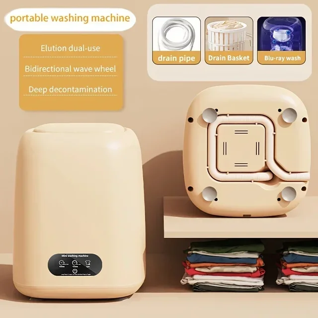 Mini Washing Machine,Portable Electric Laundry Machine with Dual-Use Elution,Silent Operation for Travel & Small Household Items 1