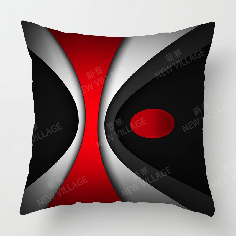 Modern Red Black Color Abstract Geometric Cushion Cover Home Decor