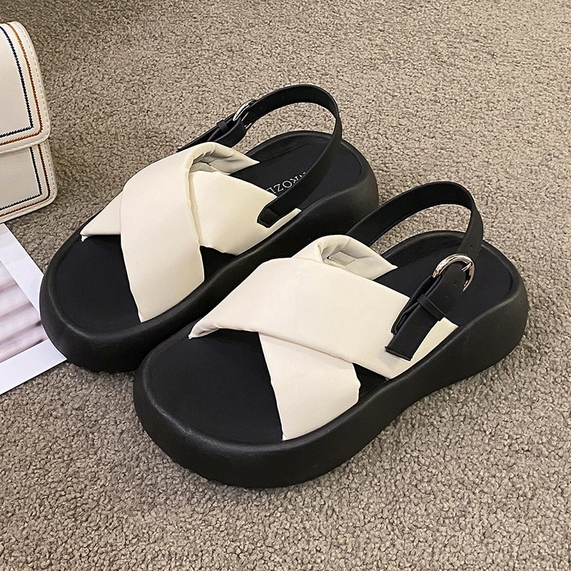 Croce Con Sandali Con Plateau Nuova Linea Estiva Da Donna Con Suola Morbida Per Muffin Sandali Da Spiaggia Sportivi Romani Sandali Da Donna