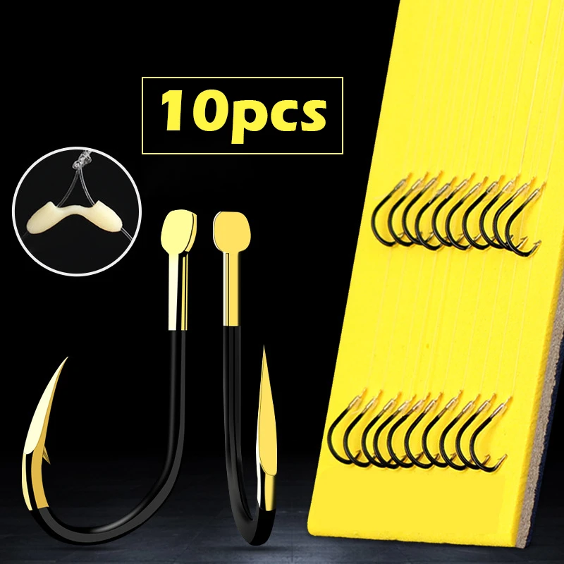 JIEXING 10Pcs/Lot Double Hooks Black Gold Ghost Tooth Carp Hook Fishing