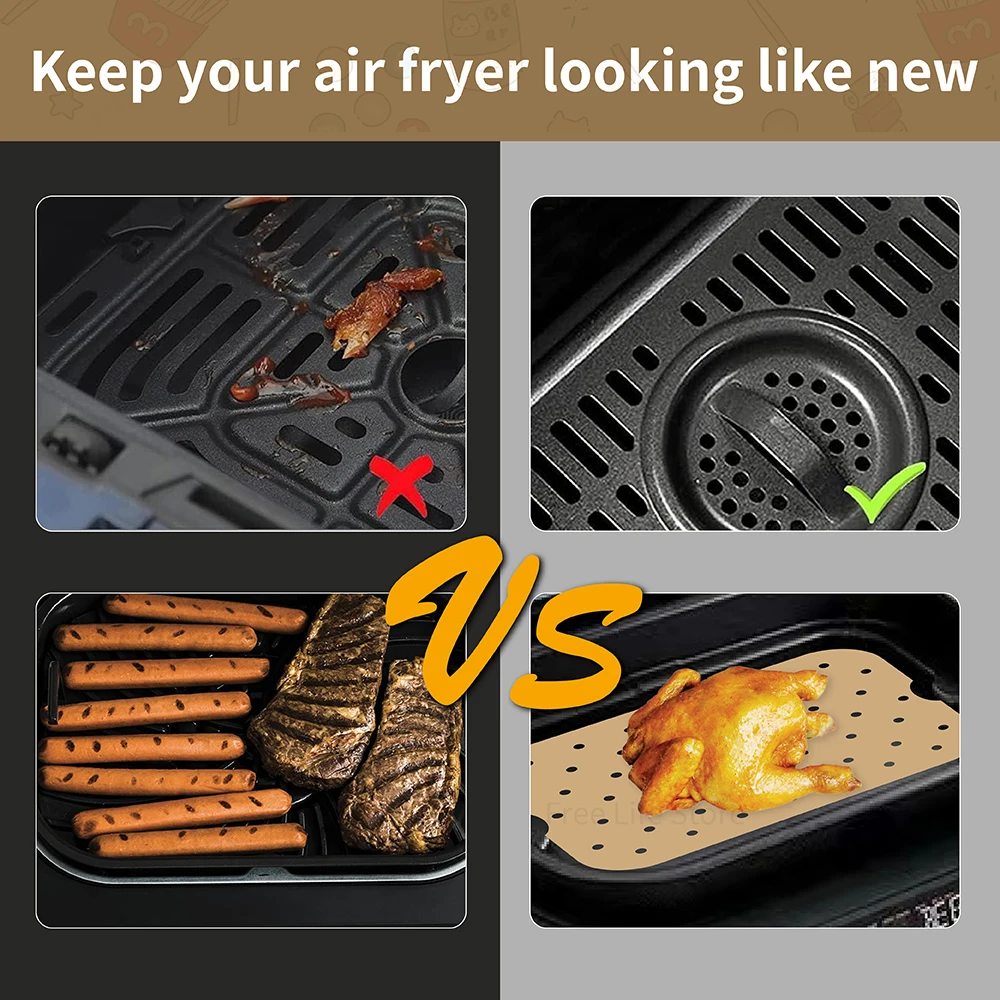 Air Fryer Paper Disposable Air Fryer Liners Air Fryer Accessories Air Fryer Liners Parchment Baking Paper 50Pcs Air Fryer Disposable Paper Non-Stick Parchment Paper Liners for Ninja Foodi XL Smart FG551 6-in-1 Indoor Grill Accessories