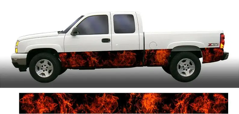 

Orange real flame fire rocker panel stripes vinyl graphic decal