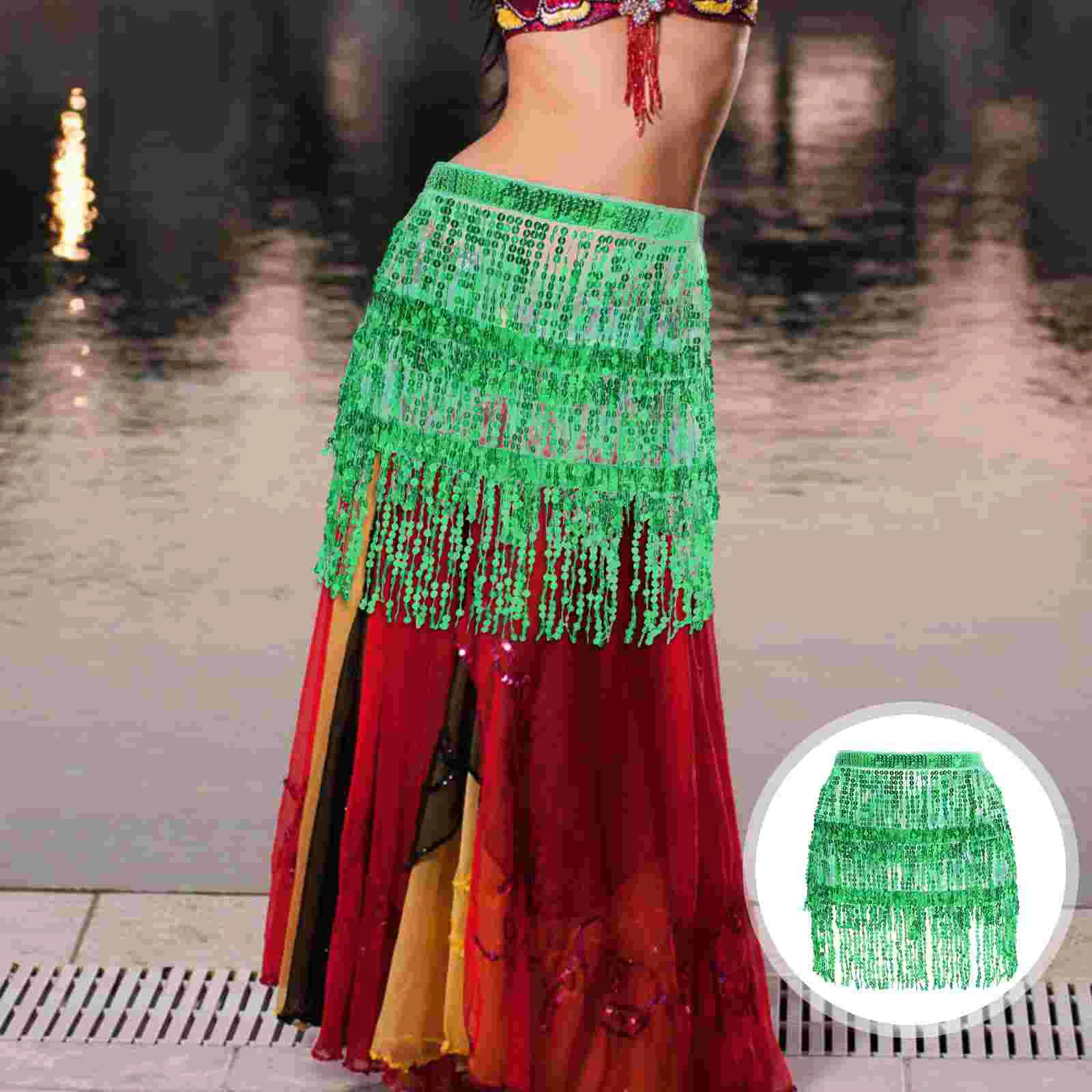 

Sequined Fringed Skirt Belly Dancing Waist Belt Performance Clothing Hip Scarf Sequins