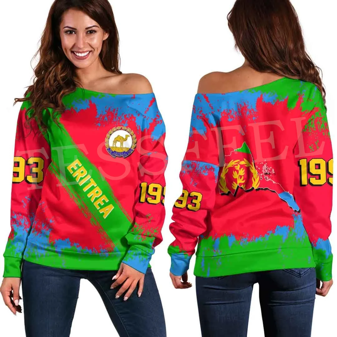 NewFashion Africa Country Eritrea Flag Retro Tribe Off Shoulder Sweatshirt Long Sleeves 3DPrint Harajuku Women Funny Casual AX6