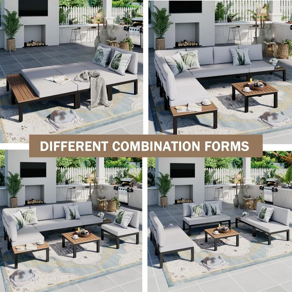 Outdoor Patio Furniture Set, Metal Sectional Sofa Set Patio Conversation Set with Cushions 5