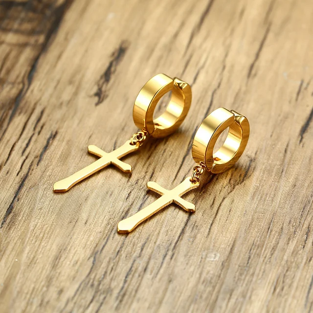 Orecchini A Cerchio Con Croce In Acciaio Inossidabile - Set Da 6 Paia Unisex