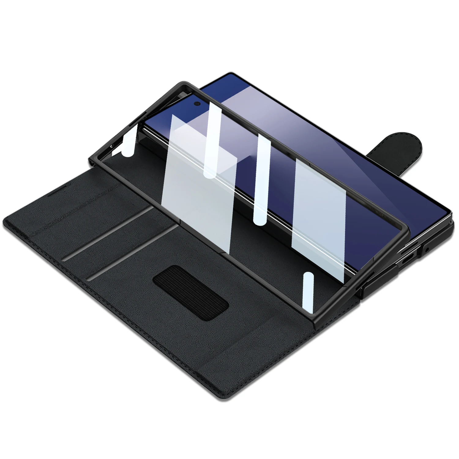 Frosted Leather Fold Stand Case with Stylus Holder & Screen Glass Cover