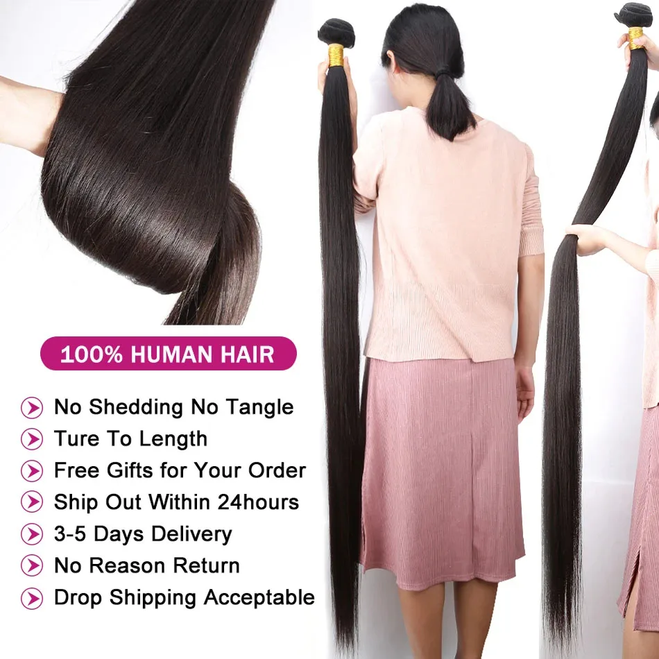 Brazilian Bone Straight 3 Bundles With Frontal 13x4 Transparent Lace Frontal Human Hair Extensions 28 30 32 Inch For Women