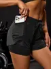 Women's Elastic Sports Shorts, Shorts With Pockets, Fake Two-Piece Yoga Leggings Running And Training