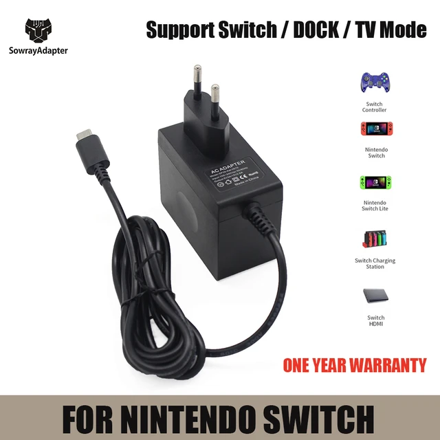 Support TV Mode AC Adapter Charger for Nintendo Switch, Power Supply 15V  2.6A Fast Charging for Switch Dock/Switch Lite and Pro Controller