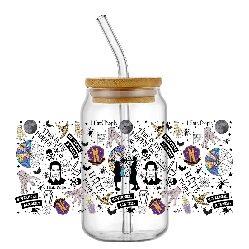 Trending Coffee Design Transfer Sticker DIY UV DTF Wraps Waterproof Transfer Cups Label Wednesday Girl