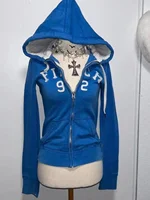 2025 new blue sweatshirt for women fall and winter gothic American retro casual bulk streetwear Y2K design Slim cardigan jacket - Image 2