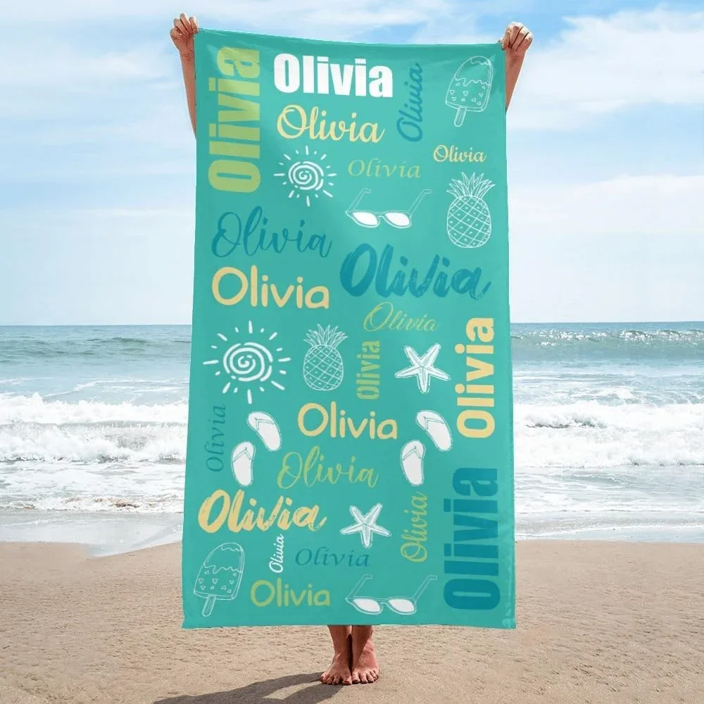 Multi Color Font Design Beach Towel Personalized Name Bath Towel Custom Pool Towel Beach Towel With Name Outside Birthday