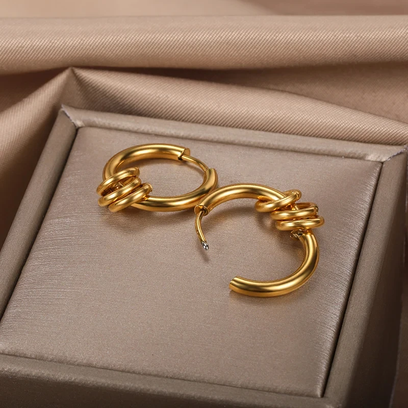 Minimalist Circle Pendant Stainless Steel Hoop Earrings For Women