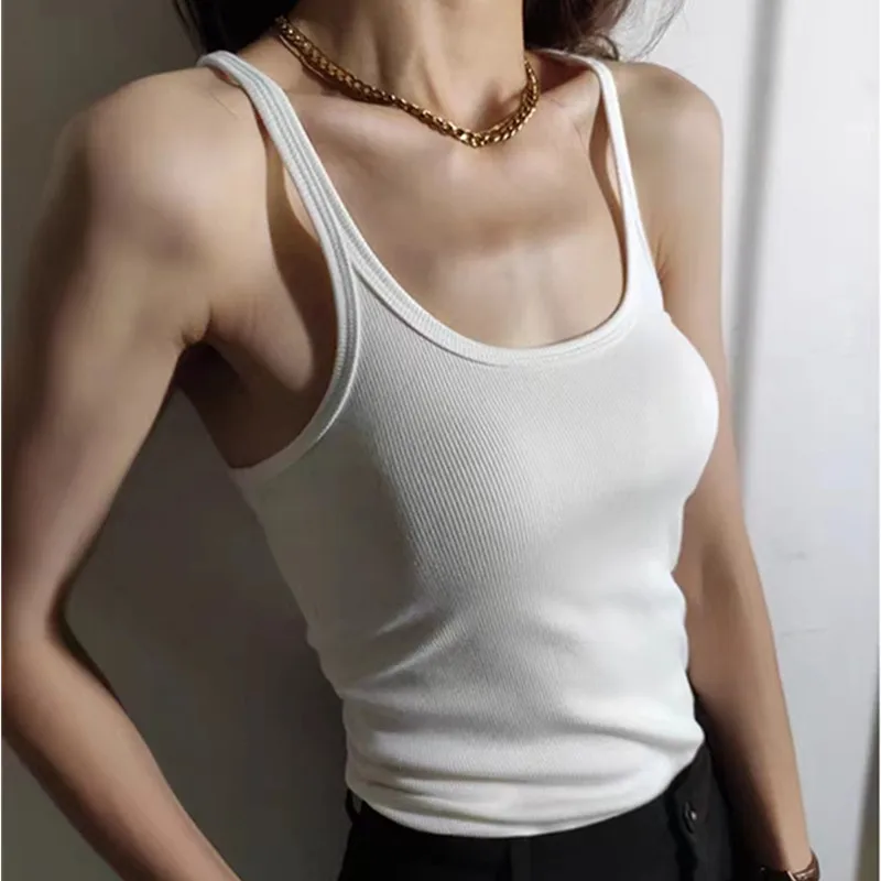 

Summer Camisole Minimalist Design Organic Cotton Camisole Slim Fit Stretch U-neck Thin Shoulder Sleeveless Top Vest