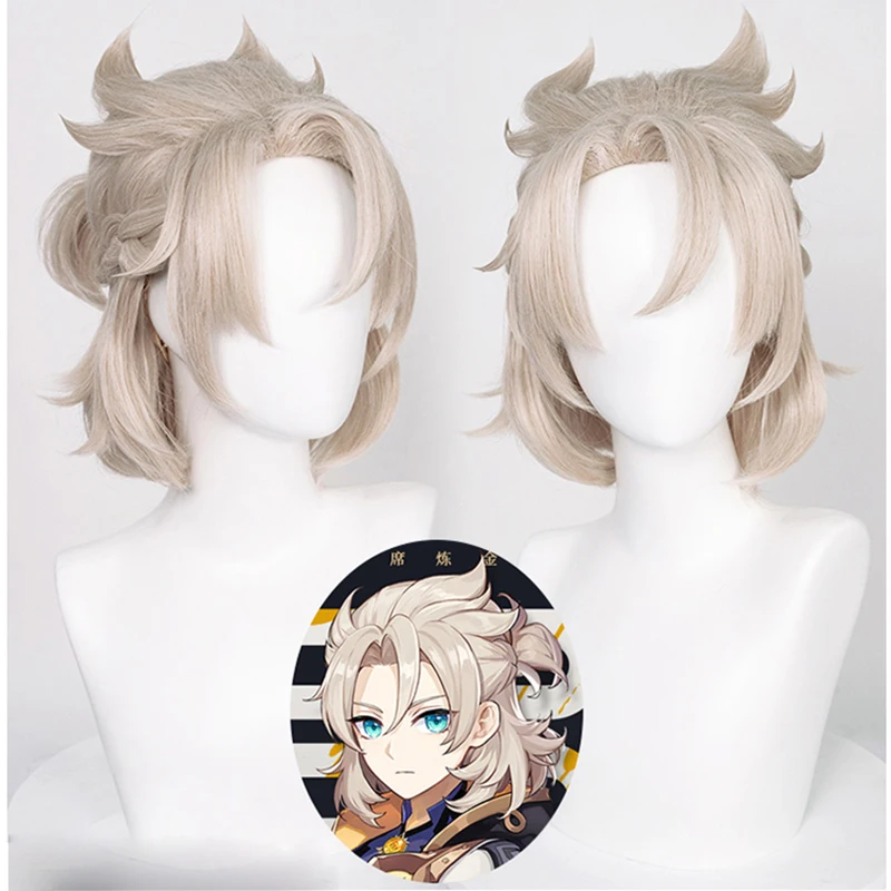 

Genshin Impact Albedo Cosplay Wig Cosplay 35cm Short Linen Heat Resistant Synthetic Hair Halloween Anime Cosplay Wigs + Wig Cap