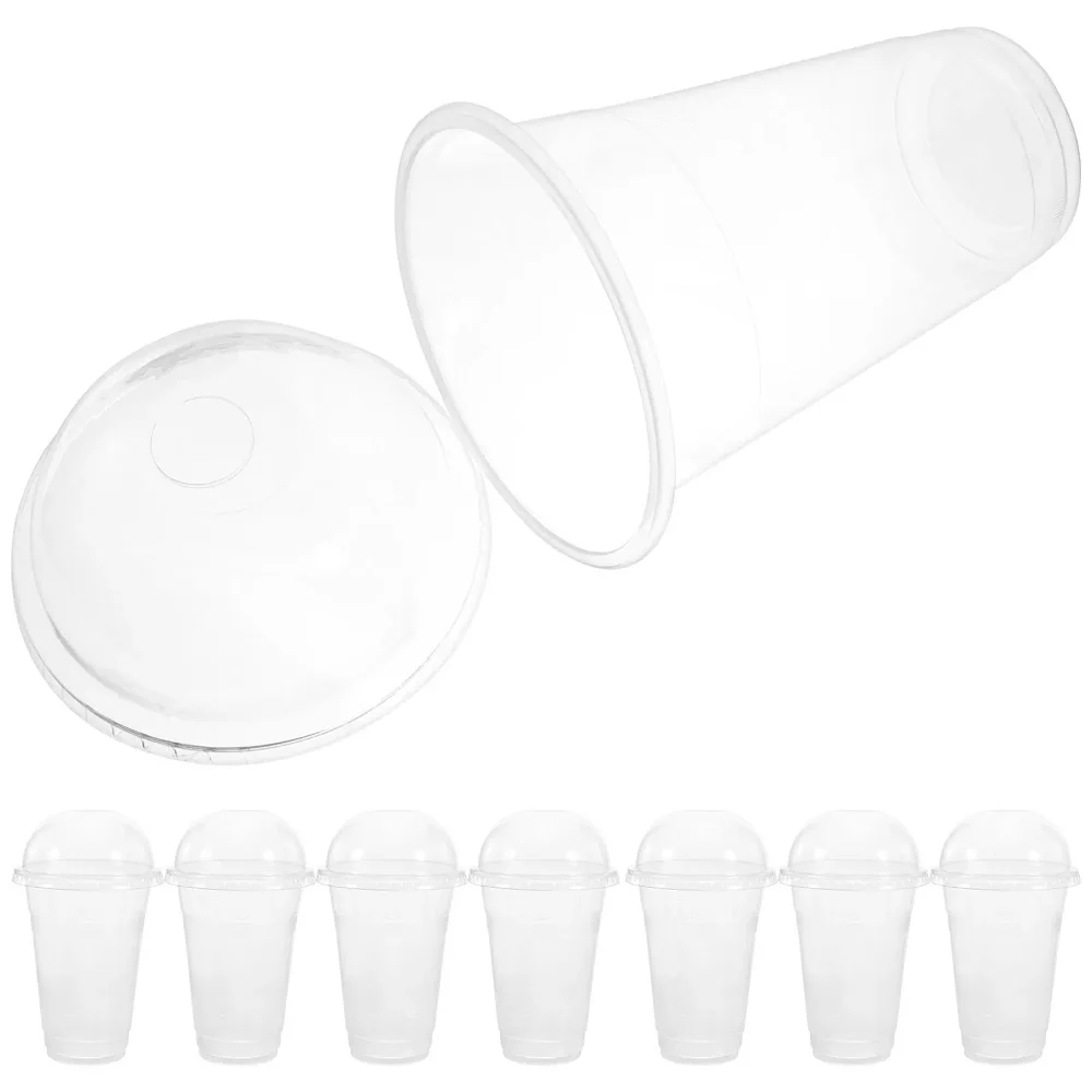 100 Sets 500ml Disposable Clear Cups with a Hole Dome Lids for Tea Fruit Tea Juice Plastic Milkshake Summer Party Drinks Cups
