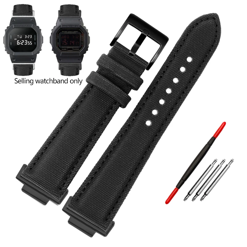thumbnail image 1 of Correa de reloj de cuero y nailon de fibra DW-5600 para Casio DW5600 GW-B5600 GW-M5610 GA2100 GA2110 Correa de lona Correa de reloj Pulsera deportiva, 1 of 5