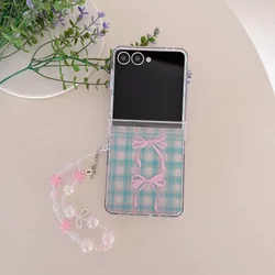 Korean Cute Bow Phone Case with Charm and Hinge Protection - Galaxy Z Flip 7 FE (With strap - GeZi HDJ)