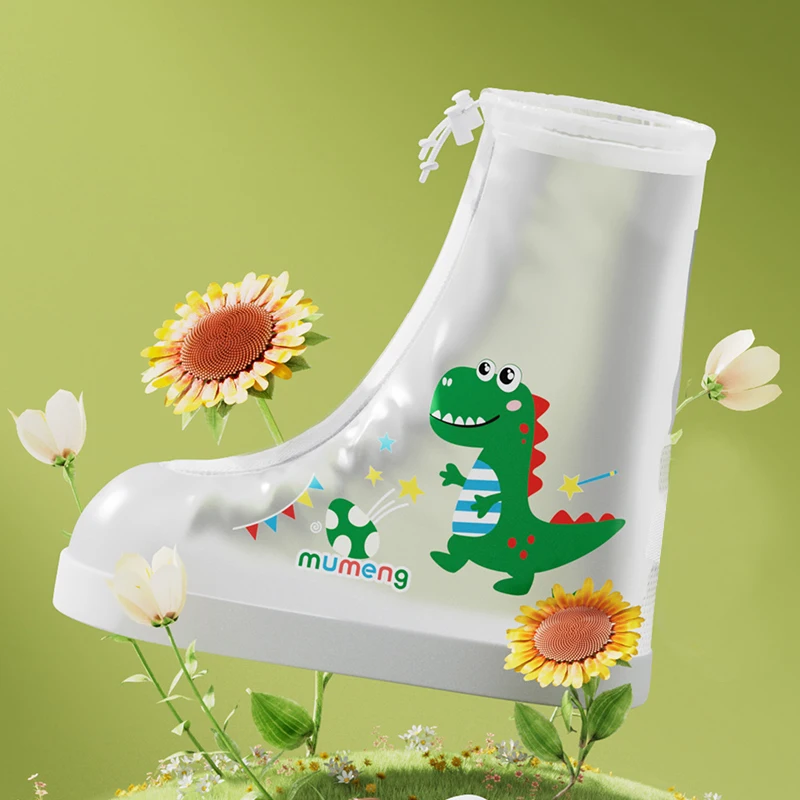 Outdoor Rain Shoes Cover Kids Waterproof Rain Overshoes Anti Slip Transparent Shoes Protector Cute Cartoon Dinosaur Rain Boots