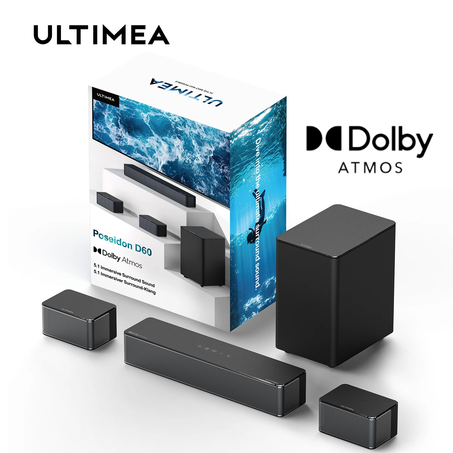 Barre De Son ULTIMEA 5.1ch Aura A30 - Système Home Cinéma Avec Caisson De Basse Et 2 Enceintes Surround