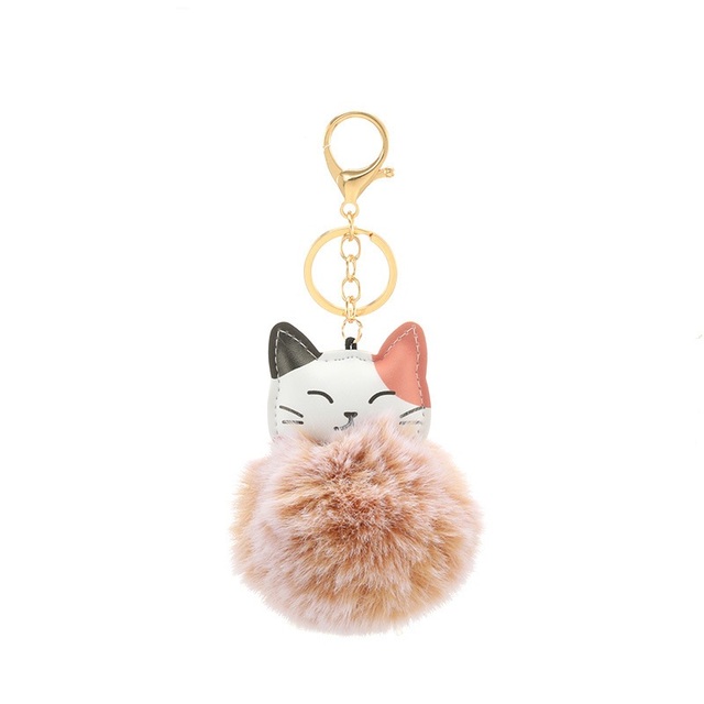 Ball Keychain Charm Key Ring Cute Leather Fox Keyring Plush Fluffy Pompom Faux Rabbit Fur Ball Bag Car Key Charms Accessory