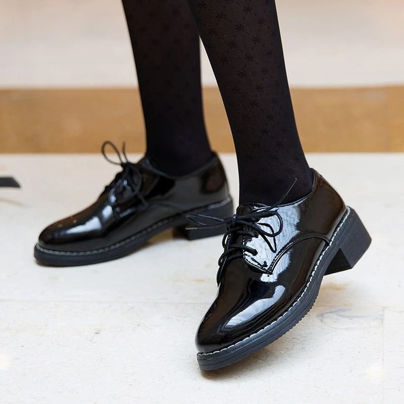 mocasines mujer platafotma zapatos fiesta zapatos negros mujer zapatilla zapatillas de deporte mujer Zapatos planos de tacón medio para Mujer, calzado informal con Oxford, Retro, color negro|Zapatos planos de -