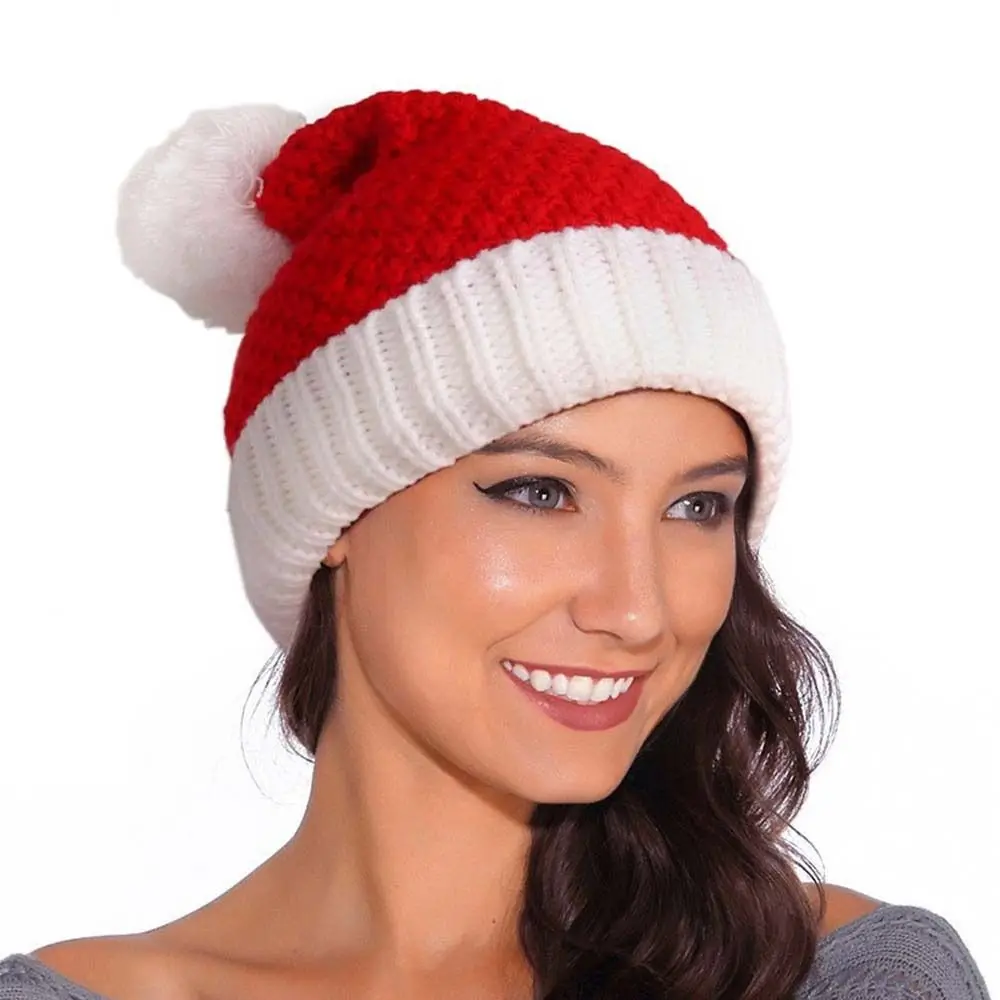 Warm Strip Knitted Christmas Hat Cloth Accessories Cartoon Plush Ball Soft Beanie Muffler Knitting Santa Hat Women