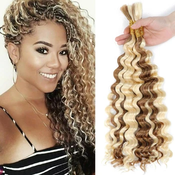 27/613 Blonde Deep Wave Human Braiding Hair Micro Crochet Curly Braiding Human Hair No Weft Bulk Hair Knotless Bohemian BoxBraid 1