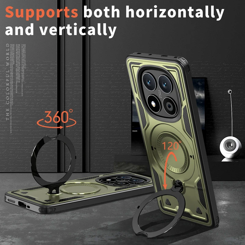 Military Drop-Proof Hard Case with 360° Adjustable Ring Stand
