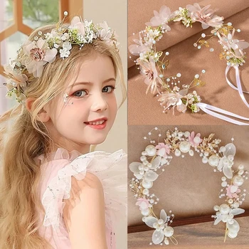 Elegant Girls Headband Imitated Pearl Hair Headdress Baby GirlsFlower Wreath Bride Garland Head Hoop Wedding Headbands Hair 1
