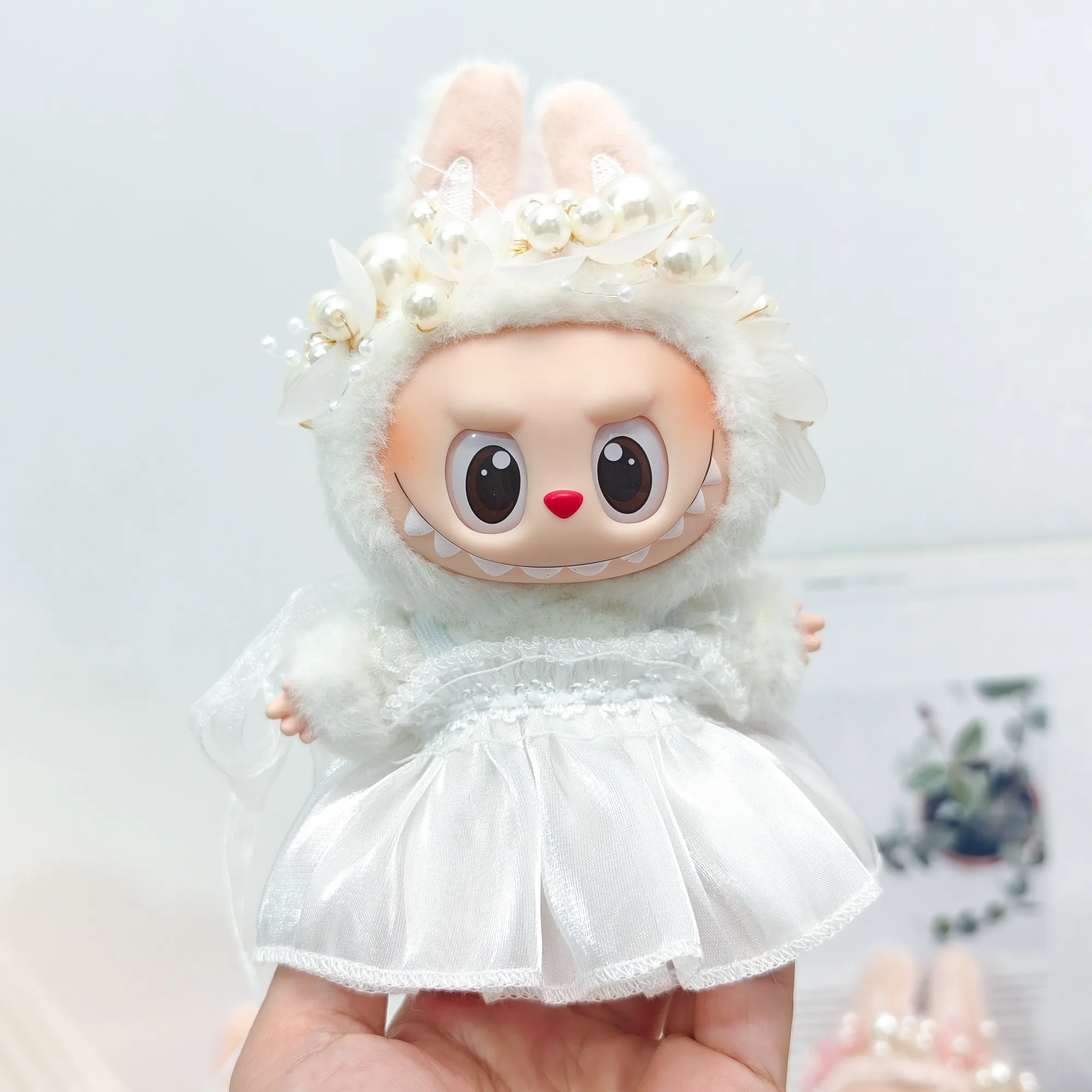 white christmas dresses Bunny Angel White Dress - Labubu Doll Clothes / Outfit main image 0